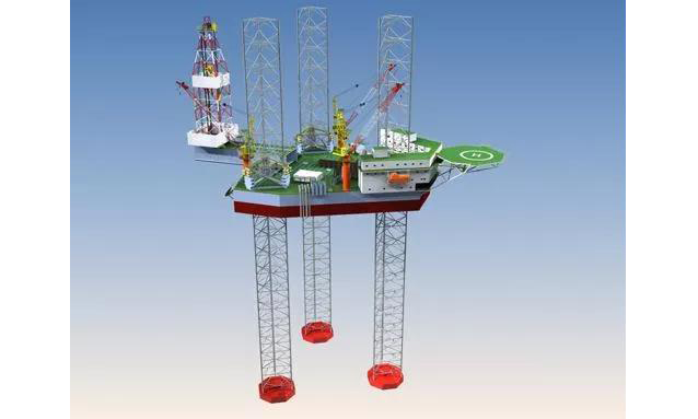 為確保站得住、立得牢，鉆井平臺將逐步為樁腿周圍的壓載艙注水，使樁腿深深扎根海底。這個過程通常要持續數十個小時。完成壓載后，船體上升至合適高度，正式啟動鉆完井作業。自升式鉆井平臺作業水深范圍可達167米。大多數自升式鉆井平臺的作業水深在76.2至91.44米范圍內。如果想要前往，更深的海域勘探，則需要全新的方式。圖為自升式鉆井平臺示意圖。