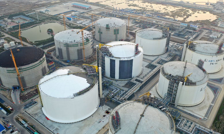 10月19日拍攝的建設中的中石化天津液化天然氣（LNG）接收站（無人機照片）。新華社記者 趙子碩 攝