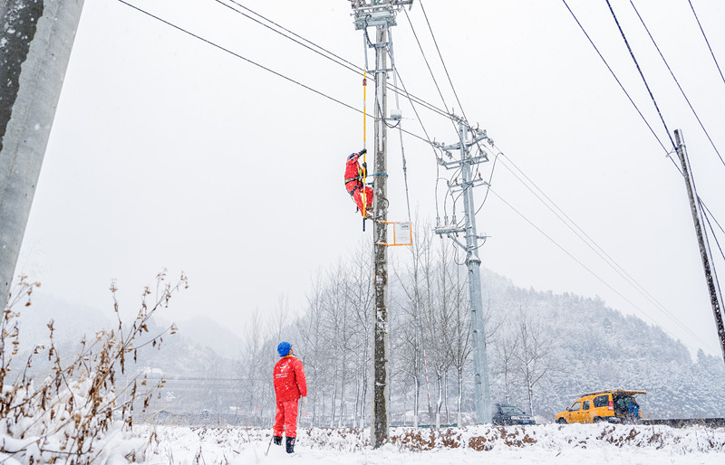 國家電網浙江衢州供電公司員工對10千伏張村線消缺，保障山區群眾用電。